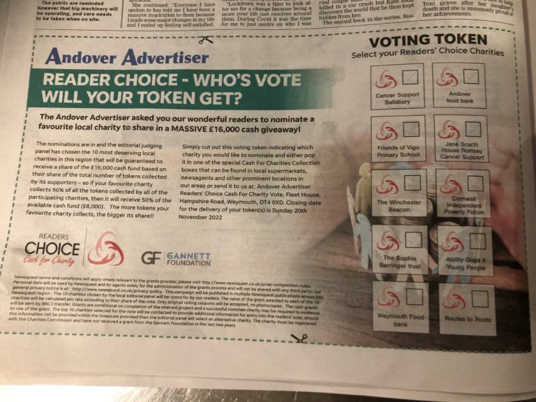 Andover Advertiser – support the foodbank with tokens | Andover Foodbank